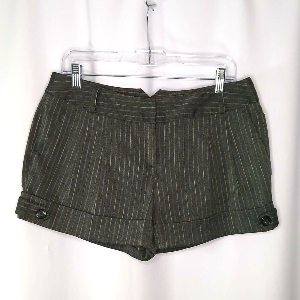 Mixit Pinstripe Twill Shorts Rayon Blend Stretch Pockets Mid Rise Gray Womens 10